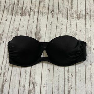 Victoria Secret Swim Bikini Top 34C  Solid Black Strapless Bandeau Underwire